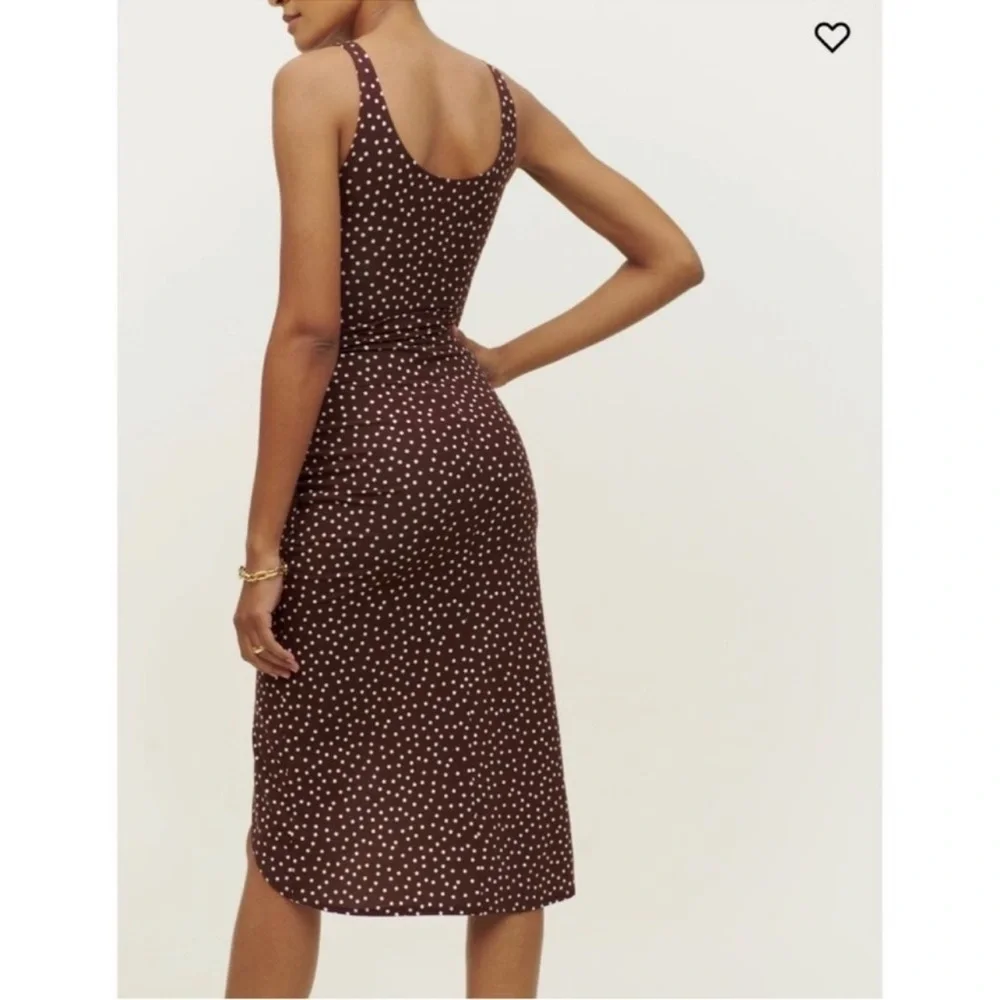 NWT Reformation Kaila Wrap Dress in Mocha Brown Polka Dots Size Medium - Picture 4 of 7